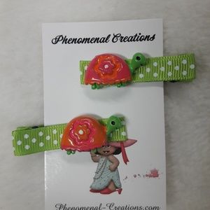 Girls Orange Green Handmade Grosgrain Ribbon Hair Clip